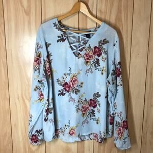 Rue Floral V-Neck Long Sleeve Blouse 2X